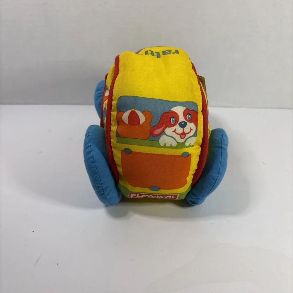 Vintage Playskool Soft Plush Car Toy Squeak Crinkle Rattle Peek-a-Boo Yellow